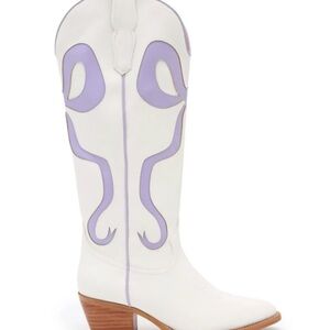 Elegant White and Purple Heeled Boots